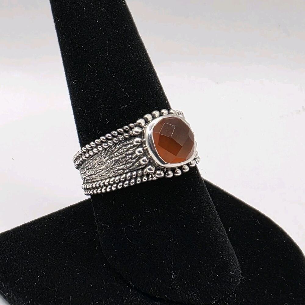 Opulenza Designs Sterling Silver 925 Faceted Orange Carnelian Ring Size 9